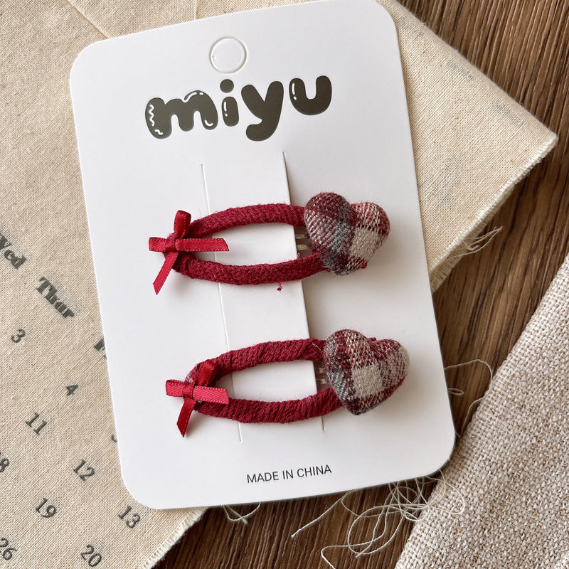 Collection of 2 Versatile Red Plaid Hair Clips or Hair Ties, MyKids-USA®, Hair Pins, Claws & Clips, MyKids-USA - Size/Age - Average Size (0-12Y） - Color - Red -  -  - TR2603231626-C.