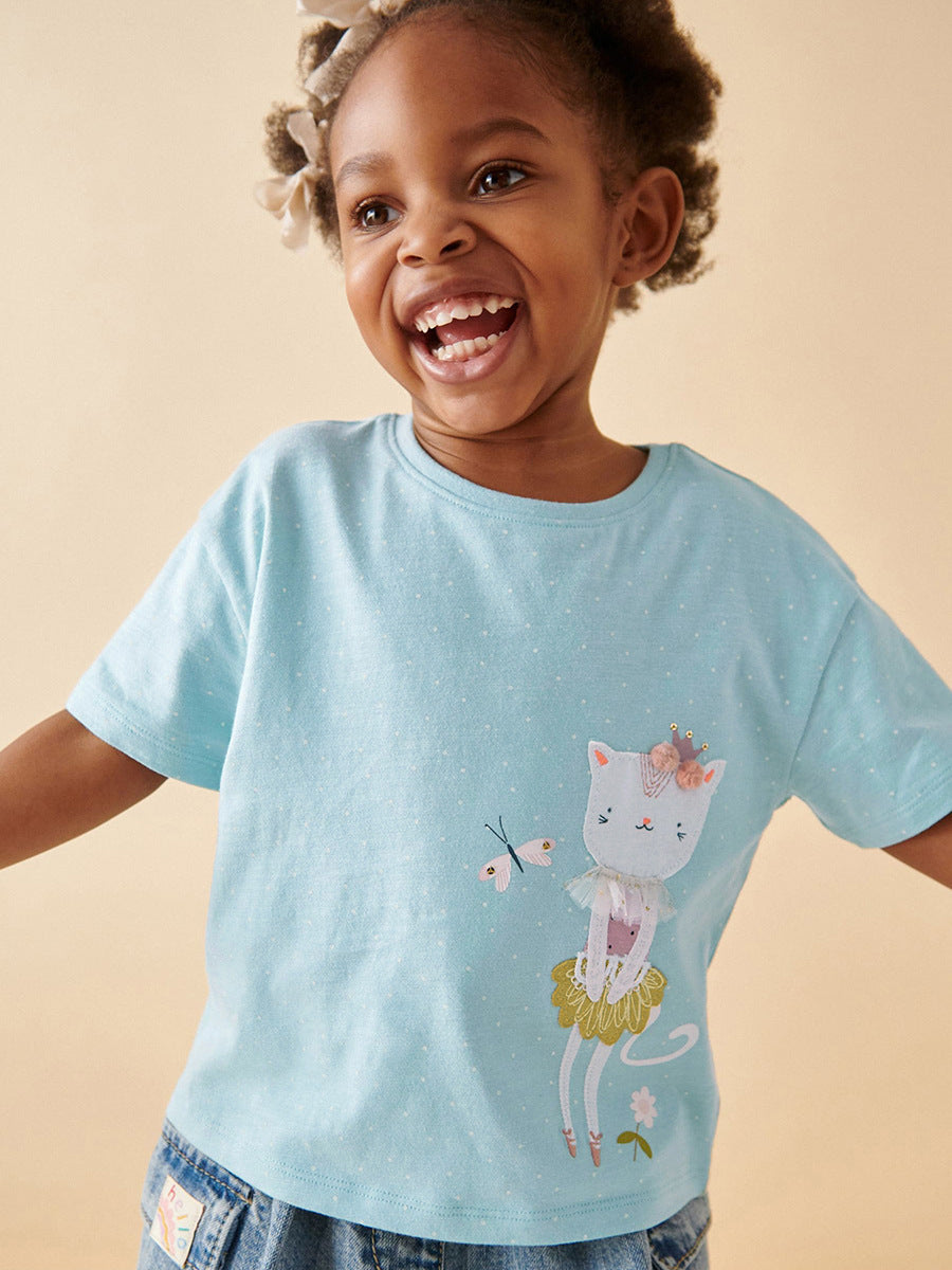 Kids’ Kitten Cartoon Pattern Short Sleeves T-shirt in European and American Style for Summer, MyKids-USA®, Baby & Toddler Tops, MyKids-USA -  -  -  -  -  -  - 