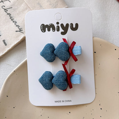 Collection of 2 Versatile Plaid Pattern and Heart Decorated Hair Clips, MyKids-USA®, Hair Pins, Claws & Clips, MyKids-USA - Size/Age - Average Size (0-12Y） - Color - Blue -  -  - TR2603031313-A.