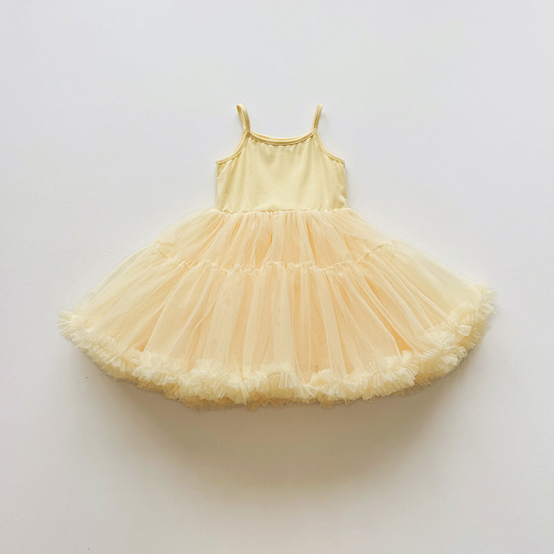 Summer Arrival Baby Girls Sleeveless Plain Tulle Patchwork Dress, MyKids-USA®, Baby & Children's Dresses, MyKids-USA - Size/Age - 90 (12-24M) - Color - Light Yellow -  -  - TR2605072345-C.