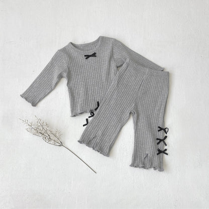 MyKids-USA® Spring and Autumn Baby Kids Girls Long Sleeves Butterfly-bows Pattern Top and Pants Pajamas Clothing Set