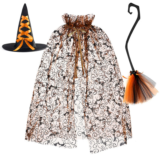 Arrival Dark Halloween Essential: Girls’ Witch Wizard Hat, Cloak, and Broom Set, MyKids-USA®, Costume Sets, MyKids-USA - Size/Age - Average - Color - Light Pink -  -  - TR2508202017-F.