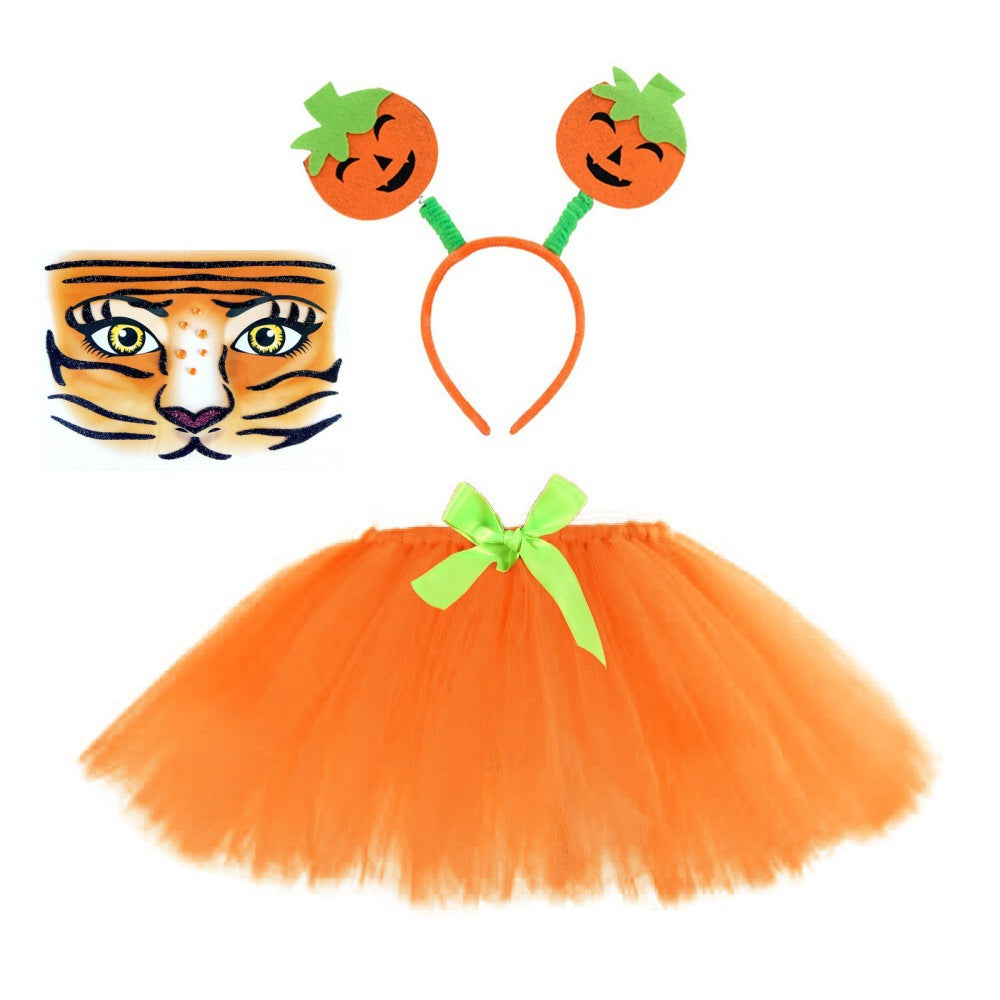 Children Girls’ Halloween Costume Set: Cosplay Tulle Skirt with Accessories – Sets, MyKids-USA®, Costume Sets, MyKids-USA - Size/Age - S (1-3Y) - Color - Orange -  -  - TR2409071049.