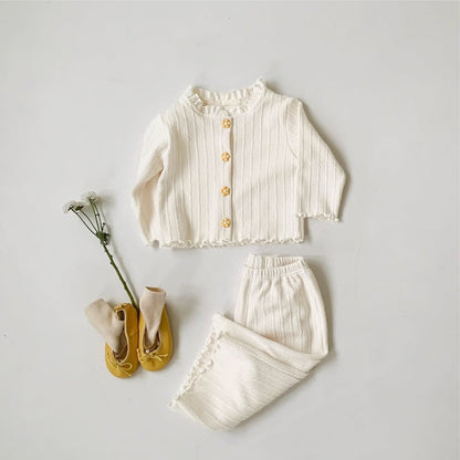MyKids-USA® Spring and Autumn Baby Kids Girls Long Sleeves Solid Color Shirt and Pants Clothing Set