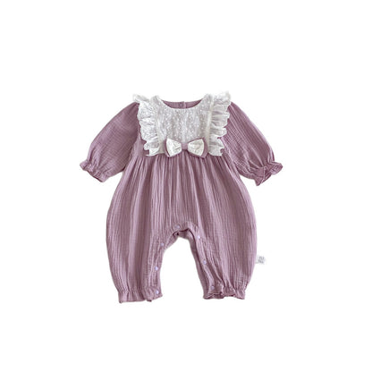 Spring Arrival Baby Girls Long Sleeves Color Patchwork Flowers Pattern Rompers