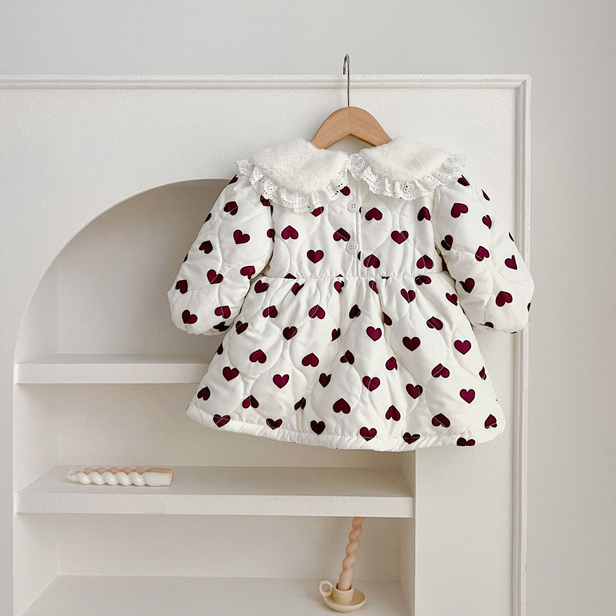 Red Heart Pattern Peter Pan Lace Collar Long Sleeve Fashion Princess bodysuit&Dress, MyKids-USA®, Baby & Toddler Outfits, MyKids-USA - Size/Age - 66 (3-6M) - Color - Red -  -  - TR2311101010-A.