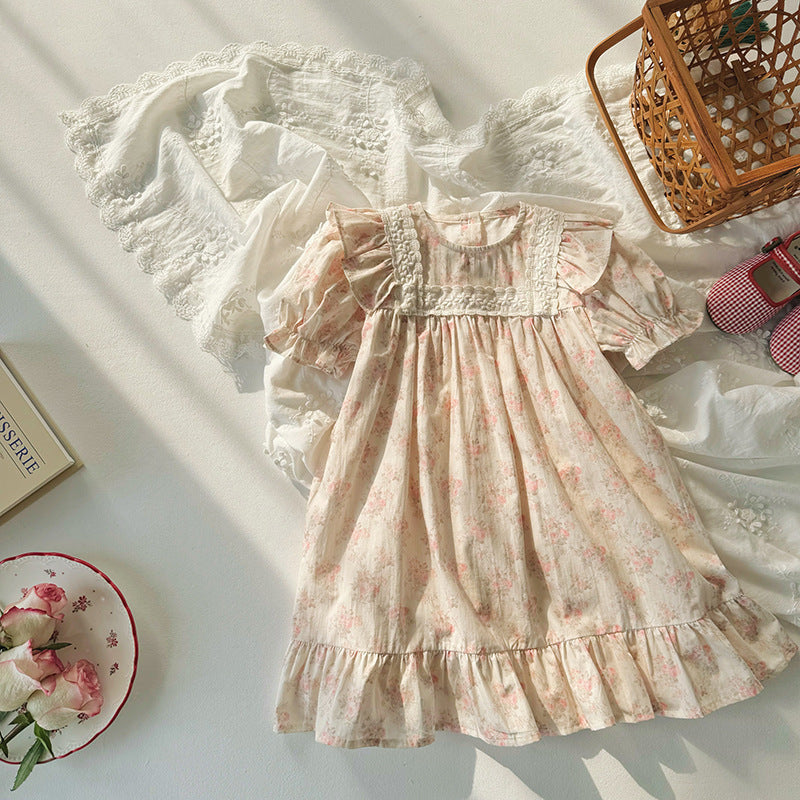 Summer Arrival Baby Kids Girls Vintage Short Sleeves Flowers Pattern Printed Dress, MyKids-USA®, Baby & Toddler Dresses, MyKids-USA -  -  -  -  -  -  - 