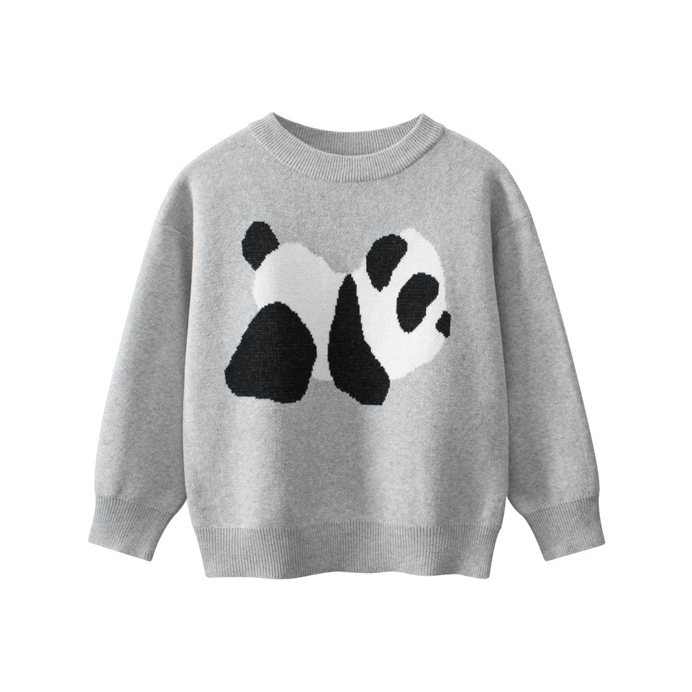 Baby Boy Kids Panda Pattern Crew Neck Long Sleeves Knitwear Pullover, MyKids-USA®, Baby & Toddler Outerwear, MyKids-USA - Size/Age - 90 (12-24M) - Color - Grey -  -  - TR2403242309-B