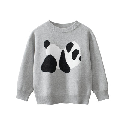 Baby Boy Kids Panda Pattern Crew Neck Long Sleeves Knitwear Pullover, MyKids-USA®, Baby & Toddler Outerwear, MyKids-USA - Size/Age - 90 (12-24M) - Color - Grey -  -  - TR2403242309-B