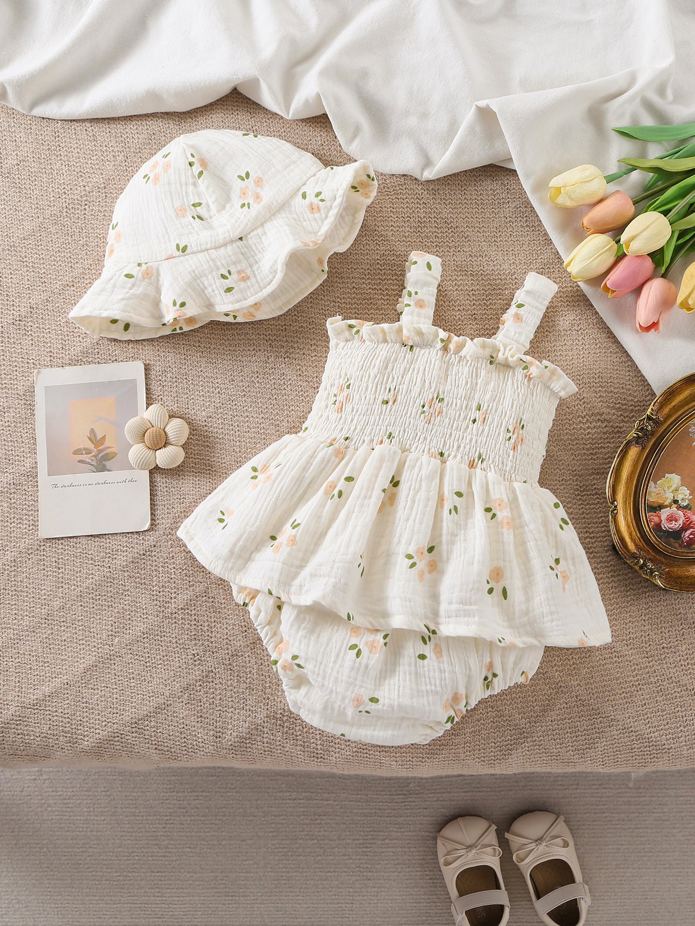 Design Summer Baby Kids Girls Sleeveless Flowers Pattern Bodysuit with Hat, MyKids-USA®, Baby & Children's One-Pieces, MyKids-USA -  -  -  -  -  -  - .