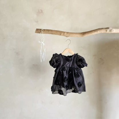 Summer Arrival Baby Girls Short Sleeves Solid Color Flowers Pattern Bodysuit Dress