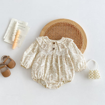 Autumn Arrival Baby Girls Long Sleeves Floral Print Princess Collar Onesies, MyKids-USA®, Baby One-Pieces, MyKids-USA - Size/Age - 66 (3-6M) - Color - Apricot -  -  - TR2408191004-A