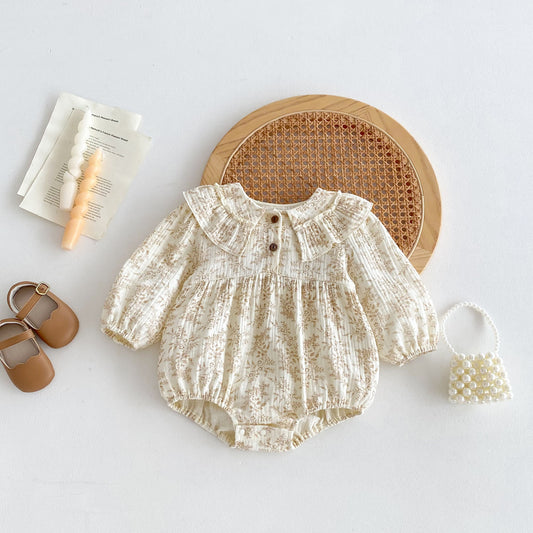 Autumn Arrival Baby Girls Long Sleeves Floral Print Princess Collar Onesies, MyKids-USA®, Baby One-Pieces, MyKids-USA - Size/Age - 66 (3-6M) - Color - Apricot -  -  - TR2408191004-A