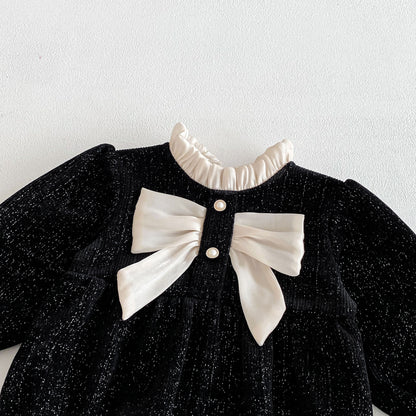 Autumn Arrival Baby Girls Long Sleeves Butterfly-bow Decorated Ruffle Neck Onesies, MyKids-USA®, Baby & Toddler Outfits, MyKids-USA -  -  -  -  -  -  - 