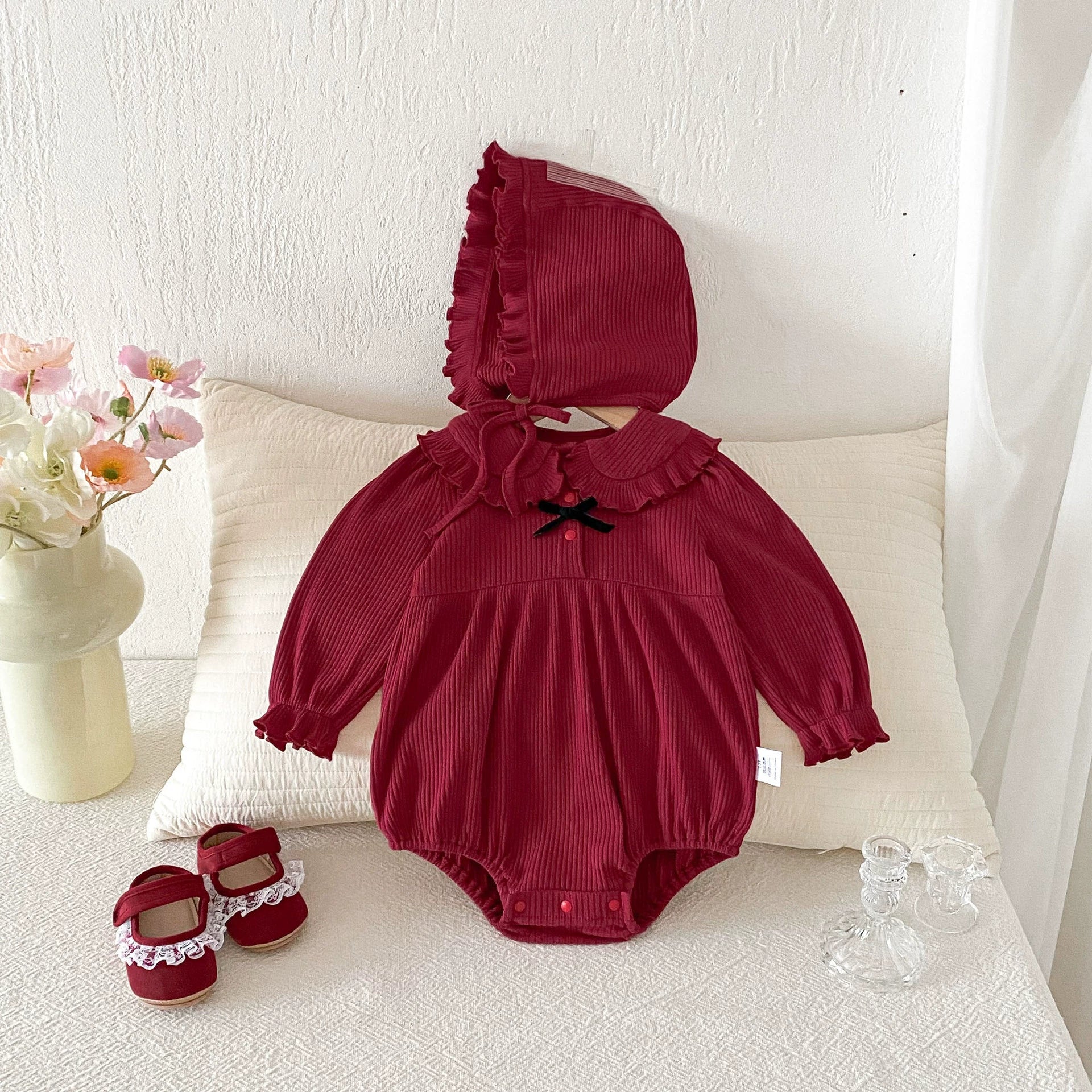 Autumn Arrival Baby Girls Long Sleeves Butterfly-bow Decorated Red Onesies with Hat, MyKids-USA®, Baby & Toddler Outfits, MyKids-USA -  -  -  -  -  -  - 