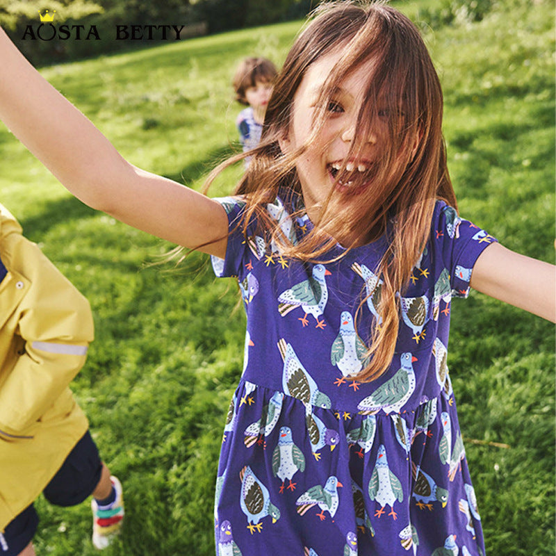 Summer Pure Cotton Animals Birds Pattern Short Sleeves Dress for Stylish Girls, MyKids-USA®, Baby & Toddler Dresses, MyKids-USA -  -  -  -  -  -  - 