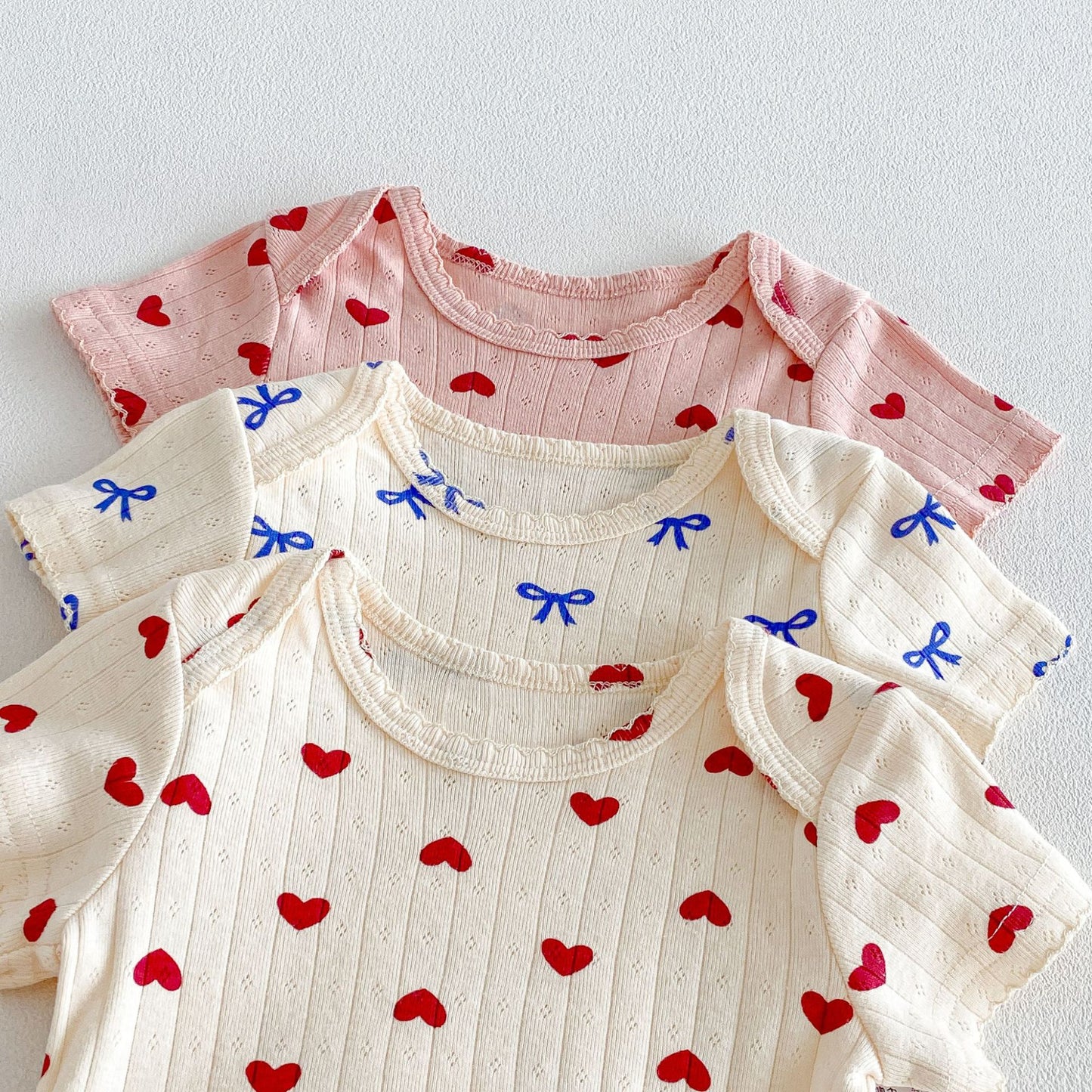 Summer Arrival Baby Girls Short Sleeves Hearts Pattern Bodysuit