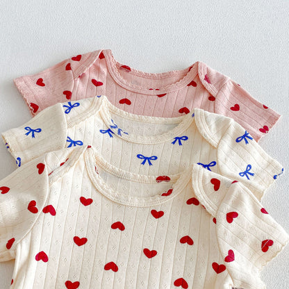 Summer Arrival Baby Girls Short Sleeves Hearts Pattern Bodysuit