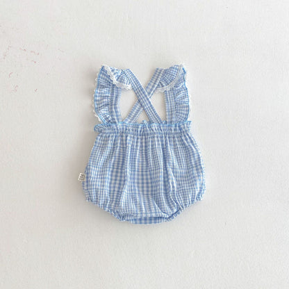 Summer Arrival Baby Girls Sleeveless Plaid Pattern Strap Bodysuit, MyKids-USA®, Baby One-Pieces, MyKids-USA -  -  -  -  -  -  - .