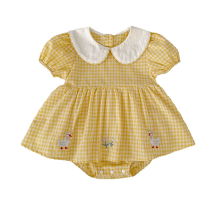 Summer Arrival Baby Girls Short Sleeves Animals Pattern Plaid Bodysuit Dress, MyKids-USA®, Baby & Children's Dresses, MyKids-USA - Size/Age - 66 (3-6M) - Color - Yellow -  -  - TR2604151611-A.