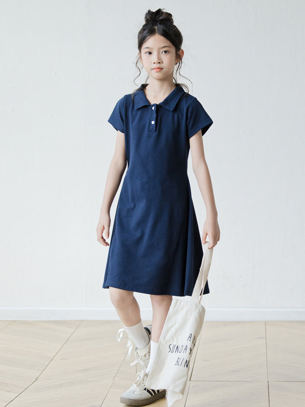 Summer Arrival Short Sleeves Turn-down Collar Sporty Dress for Stylish Girls
