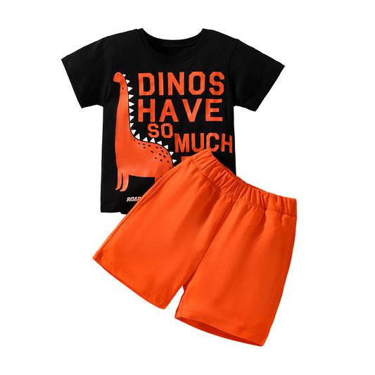 Baby Kids Boys Dinosaur Design Short Sleeves Top And Shorts With Pockets Casual Clothing Set