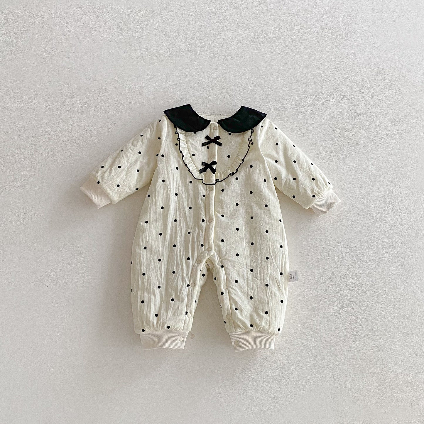 Winter Arrival Baby Girls Long Sleeves Dots Pattern Fleece-lined Warm Rompers, MyKids-USA®, Baby One-Pieces, MyKids-USA -  -  -  -  -  -  - 