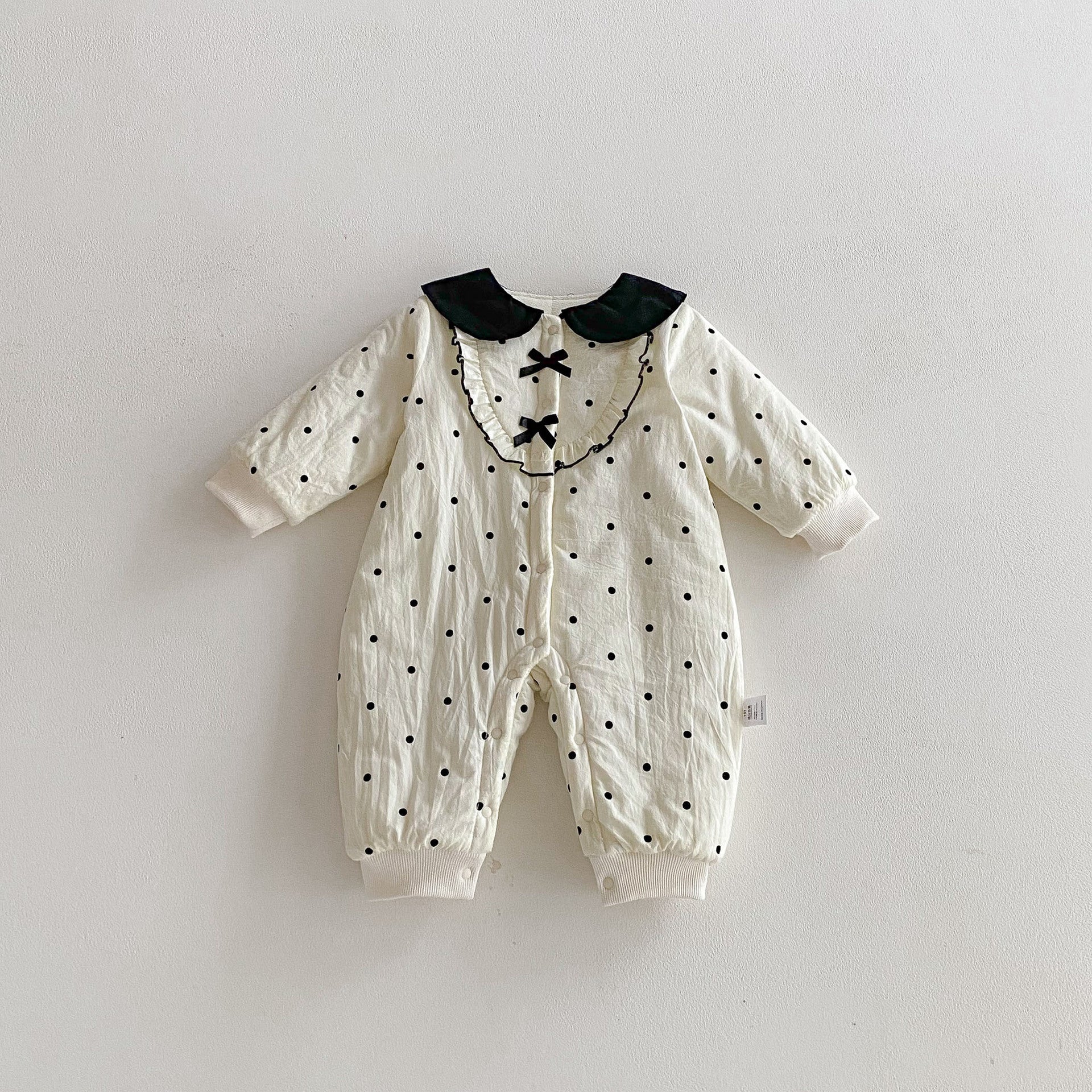 Winter Arrival Baby Girls Long Sleeves Dots Pattern Fleece-lined Warm Rompers, MyKids-USA®, Baby One-Pieces, MyKids-USA -  -  -  -  -  -  - 