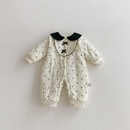 Winter Arrival Baby Girls Long Sleeves Dots Pattern Fleece-lined Warm Rompers, MyKids-USA®, Baby One-Pieces, MyKids-USA -  -  -  -  -  -  - 