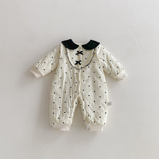 Winter Arrival Baby Girls Long Sleeves Dots Pattern Fleece-lined Warm Rompers, MyKids-USA®, Baby One-Pieces, MyKids-USA -  -  -  -  -  -  - 