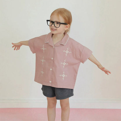 Summer Hot Selling Baby Kids Girls Short Sleeves Flowers Pattern Embroidered Shirt, MyKids-USA®, Shirts, MyKids-USA -  -  -  -  -  -  - 