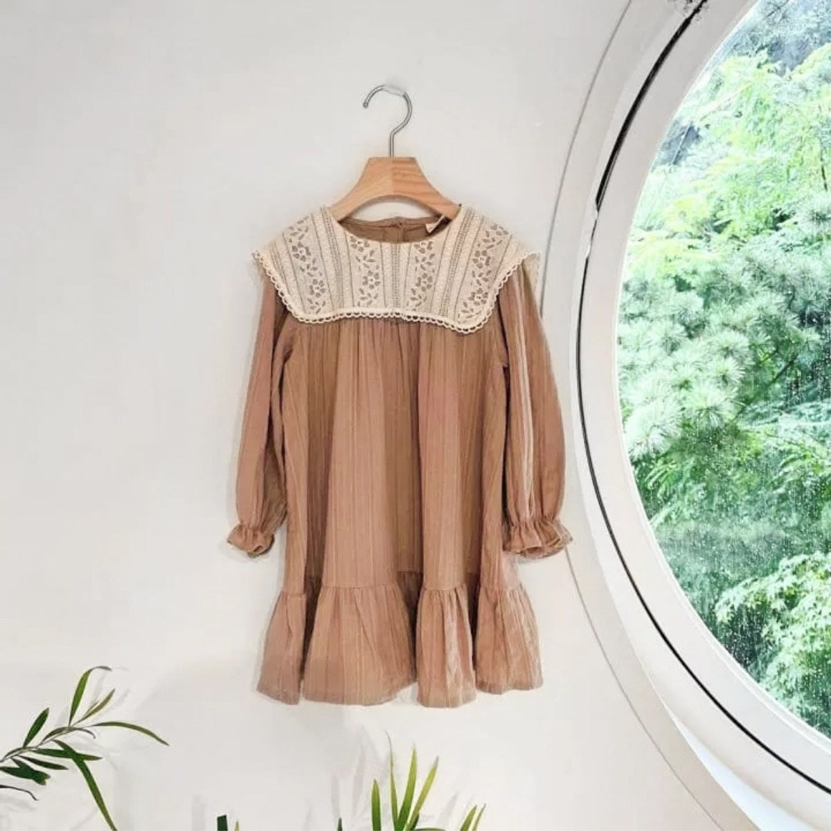 MyKids-USA® Autumn Arrival Lace Trim Collar Baby Kids Girls Princess Long Sleeves Dress