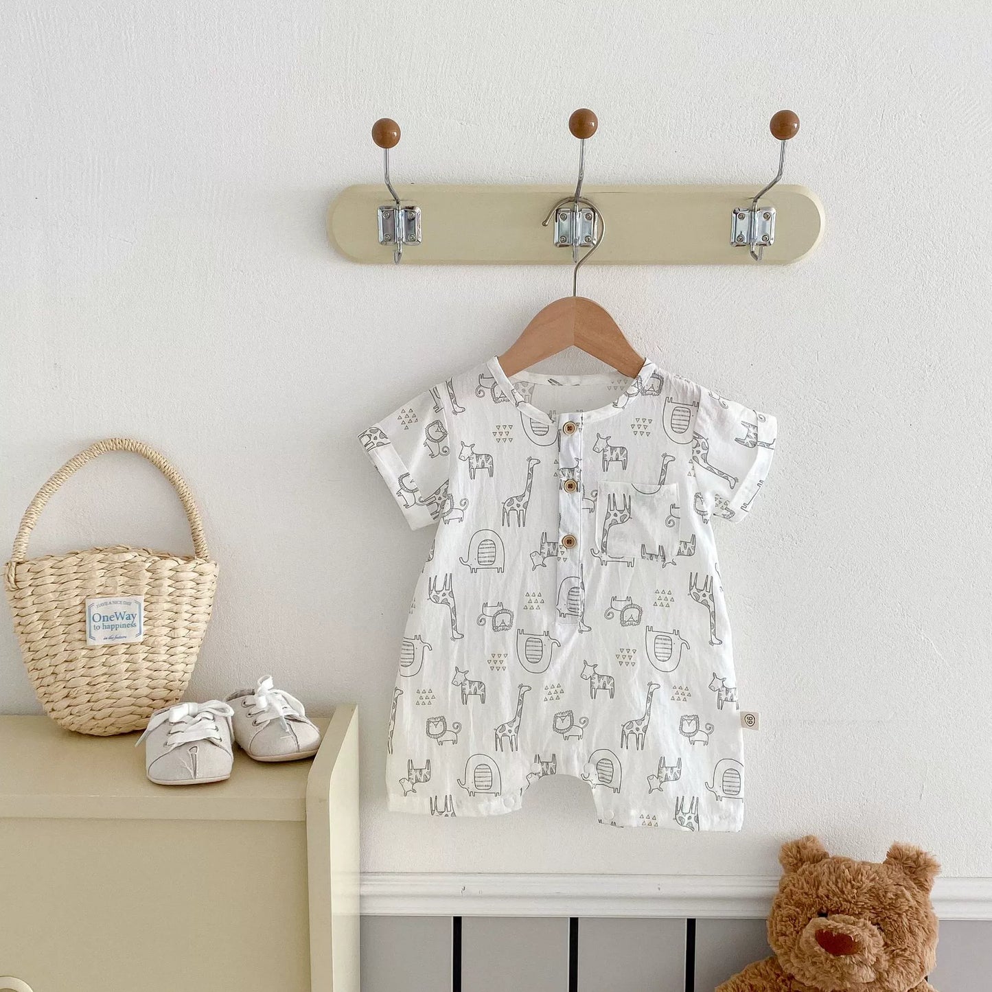 Summer Arrival Baby Unisex Animals Printed Short Sleeves Rompers, MyKids-USA®, Baby One-Pieces, MyKids-USA - Size/Age - 66 (3-6M) - Color - Apricot -  -  - TR2506122015-A