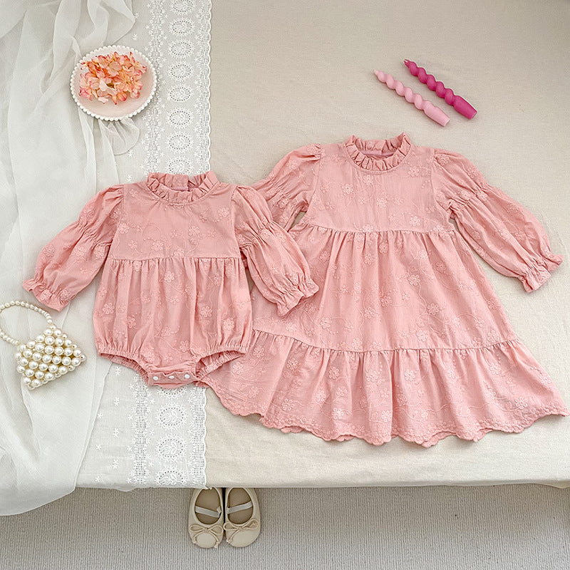 Autumn Baby Girls French Style Flowers Pattern Long-sleeved Onesies and Dress – Princess Sister Matching Set, MyKids-USA®, Baby & Toddler Outfits, MyKids-USA -  -  -  -  -  -  - 