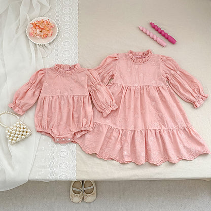 Autumn Baby Girls French Style Flowers Pattern Long-sleeved Onesies and Dress – Princess Sister Matching Set, MyKids-USA®, Baby & Toddler Outfits, MyKids-USA -  -  -  -  -  -  - 