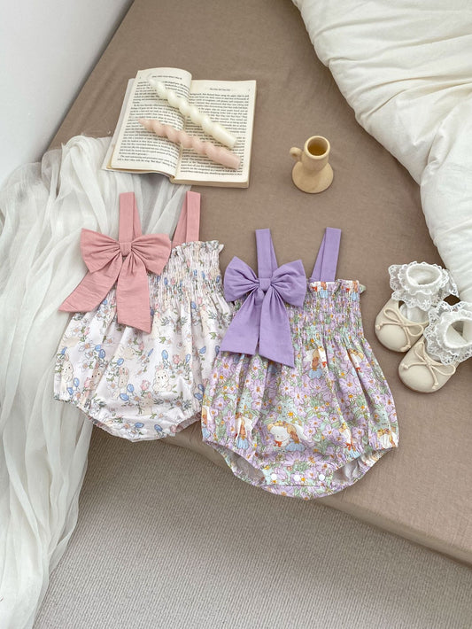 Summer Hot Selling Baby Girls Floral Cartoon Print Sleeveless Bows Strap Onesies, MyKids-USA®, Baby One-Pieces, MyKids-USA -  -  -  -  -  -  - 