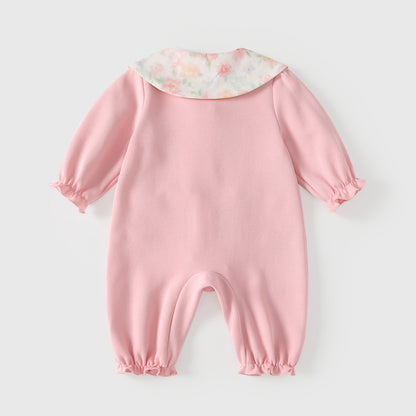 Arrival Spring Baby Girls Pink Single Breasted Long Sleeves Rompers with Floral Pattern Collar, MyKids-USA®, Baby One-Pieces, MyKids-USA -  -  -  -  -  -  - .