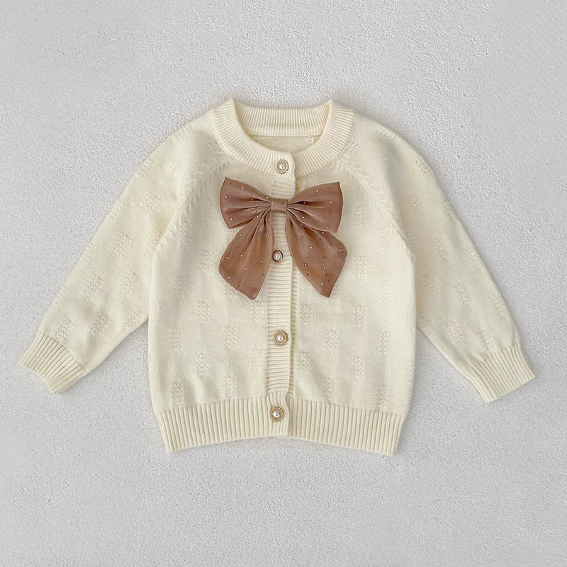 Autumn Arrival Baby Girls Comfortable Butterfly-bow Decorated Knitted Long Sleeves Cardigan, MyKids-USA®, Cardigans, MyKids-USA - Size/Age - 73 (6-9M) - Color - Beige -  -  - TR2507272244-A