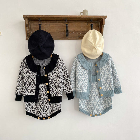 Autumn Floral Pattern Knitted Onesies & Cardigan Sets
