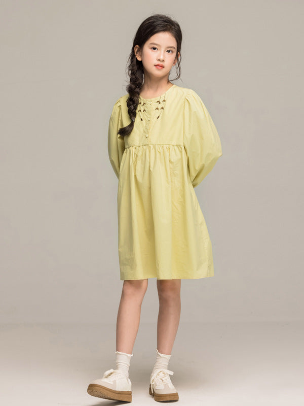 Autumn Arrival Long Sleeves Embroidered Pattern Dress for Stylish Girls