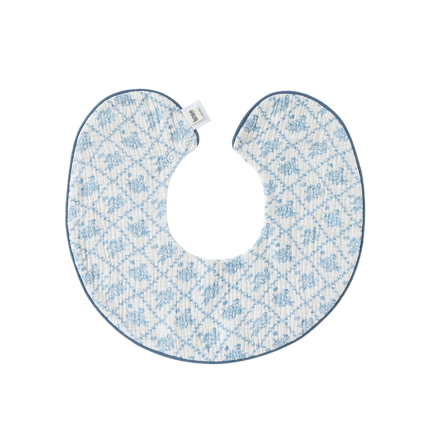 Adorable Vintage Floral Pattern Snap-on Round Shaped Bib, MyKids-USA®, Bibs, MyKids-USA - Size/Age - S (0-1Y) - Color - Blue -  -  - TR2605202212-B.