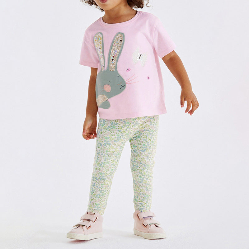 Baby Girls Kids Floral Rabbit Cartoon Pattern T-Shirt And Pants Two-Piece Set, MyKids-USA®, Baby & Toddler Outfits, MyKids-USA -  -  -  -  -  -  - 