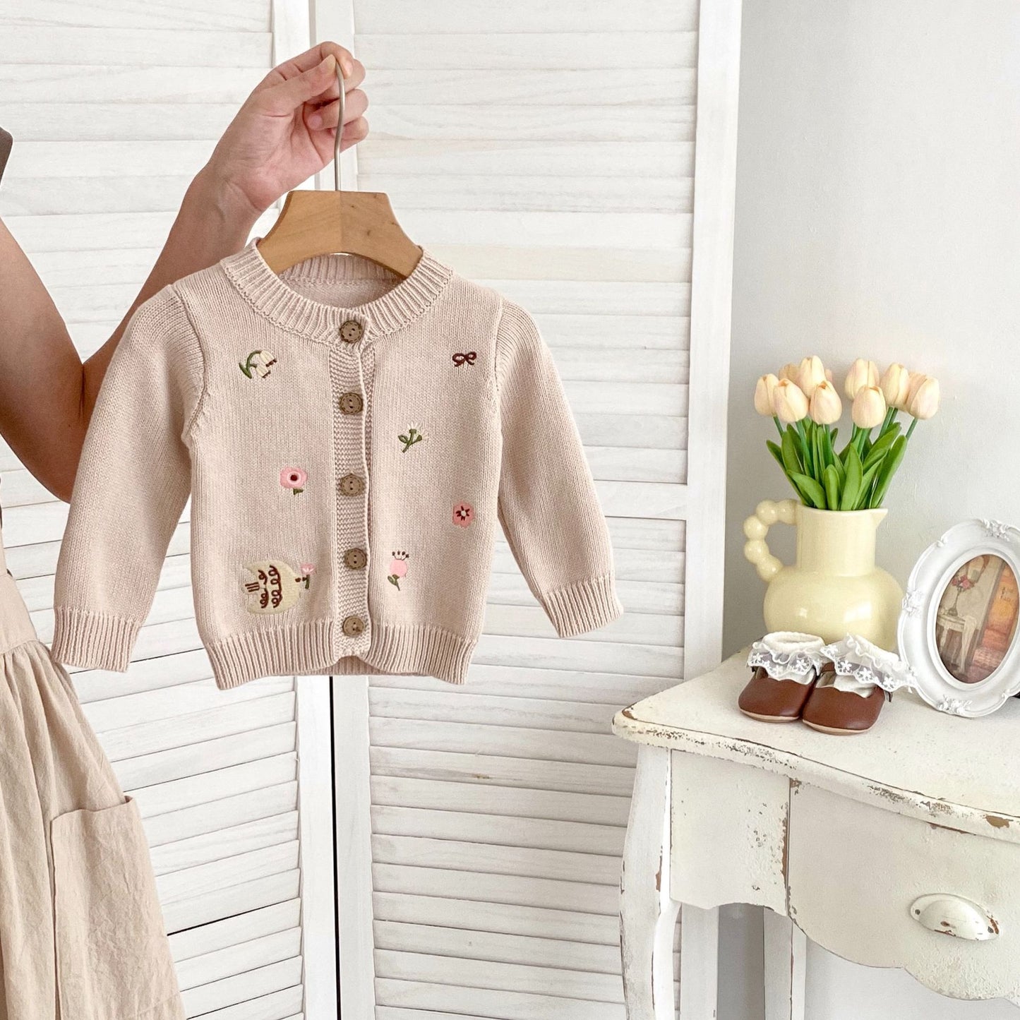 Autumn Arrival Baby Kids Girls Comfortable Floral Pattern Embroidered Knitted Long Sleeves Cardigan, MyKids-USA®, Baby & Toddler Outerwear, MyKids-USA - Size/Age - 66 (3-6M) - Color - Beige -  -  - TR2410071636-A