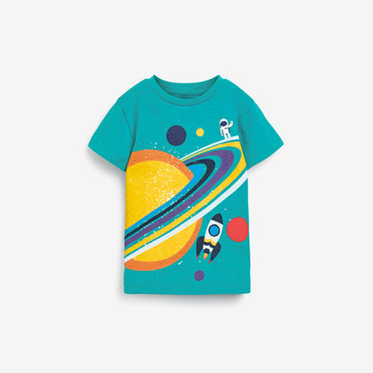 Boys Space Rocket Cartoon Print T-Shirt In European And American Style For Summer