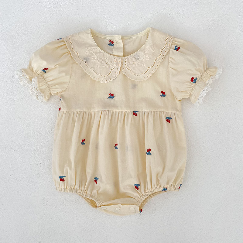Summer Girls Cherry Pattern Lace Trim Short Sleeves Onesies and Dress – Princess Sister Matching Set, MyKids-USA®, Baby & Children's Outfits, MyKids-USA - Size/Age - 66 (3-6M) - Color - Apricot -  -  - TR2604192149-A.