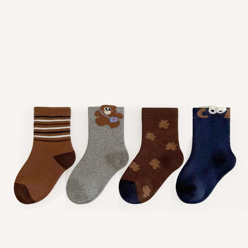 Autumn and Winter Arrival Baby Unisex Breathable Striped/Dots Pattern Socks 1 Lot=4-Pair Set, MyKids-USA®, Baby & Toddler Socks & Tights, MyKids-USA - Size/Age - M (3-5Y) - Color - Grey -  -  - TR2601081240-D.