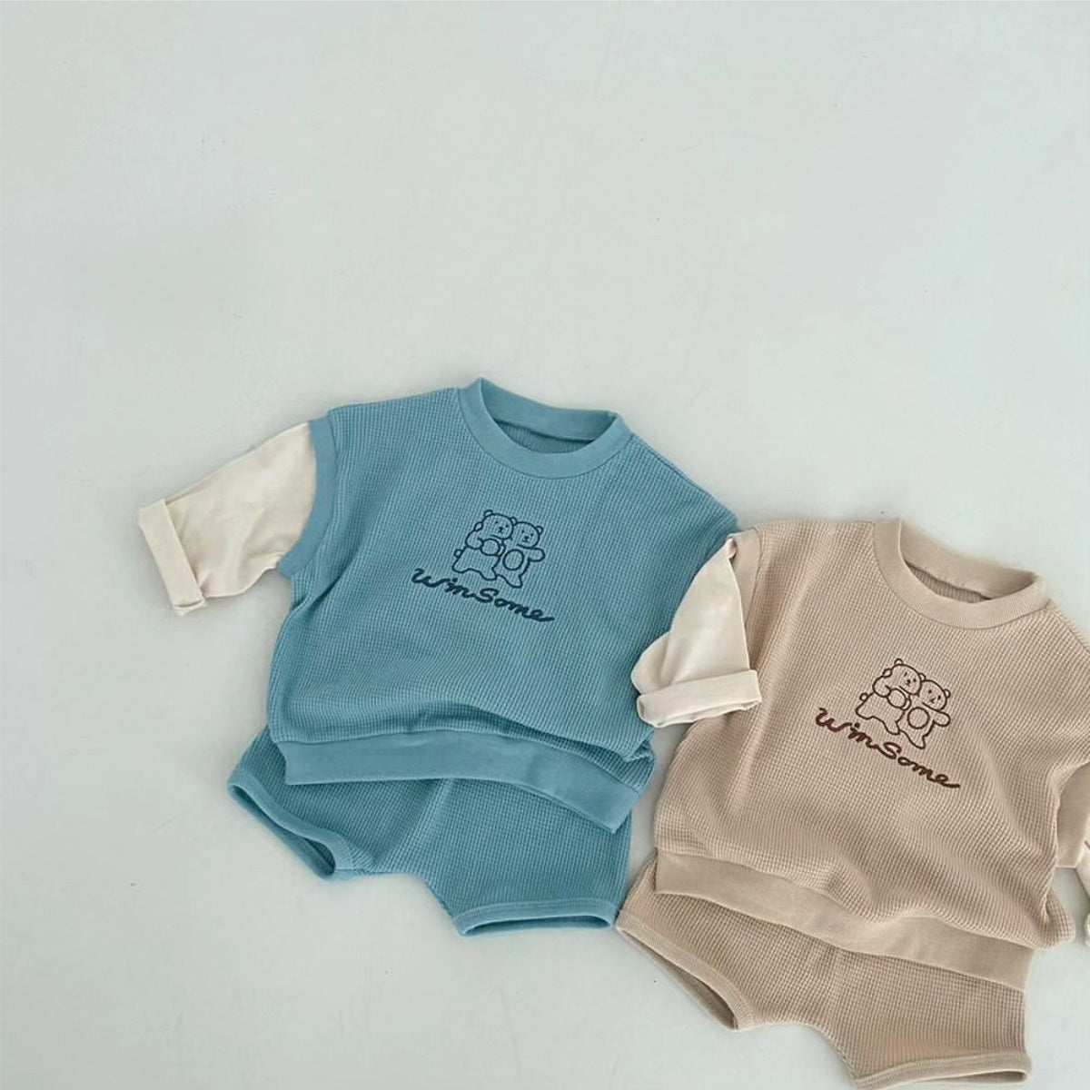 MyKids-USA® Spring and Autumn Baby Kids Unisex Long Sleeves Color Patchwork Pullover and Plain Shorts Clothing Set