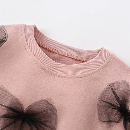Autumn and Spring Arrival Long Sleeves Pullover with Tulle Decoration for Stylish Girls, MyKids-USA®, Sweaters, MyKids-USA -  -  -  -  -  -  - .