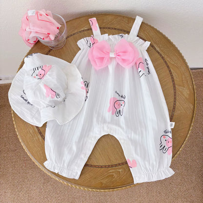 Summer Arrival Baby Girls Cartoon Rabbits Pattern Sleeveless Rompers with Hat, MyKids-USA®, Baby One-Pieces, MyKids-USA - Size/Age - 66 (3-6M) - Color - Beige -  -  - TR2505242148-A