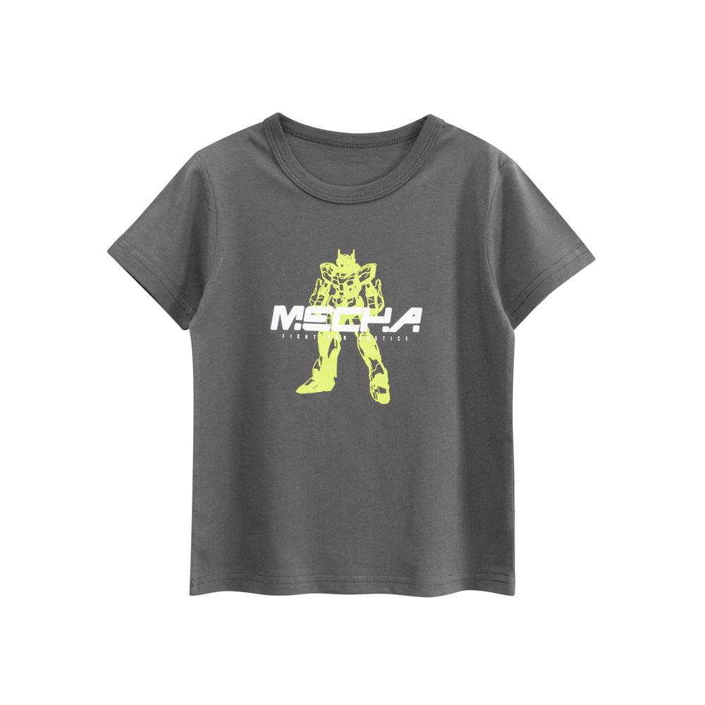 Boys’ Transformer Cartoon and Letters Print T-shirt in European and American Style, MyKids-USA®, Baby & Toddler Tops, MyKids-USA - Size/Age - 90 (12-24M) - Color - Grey -  -  - TR2503062350-B.
